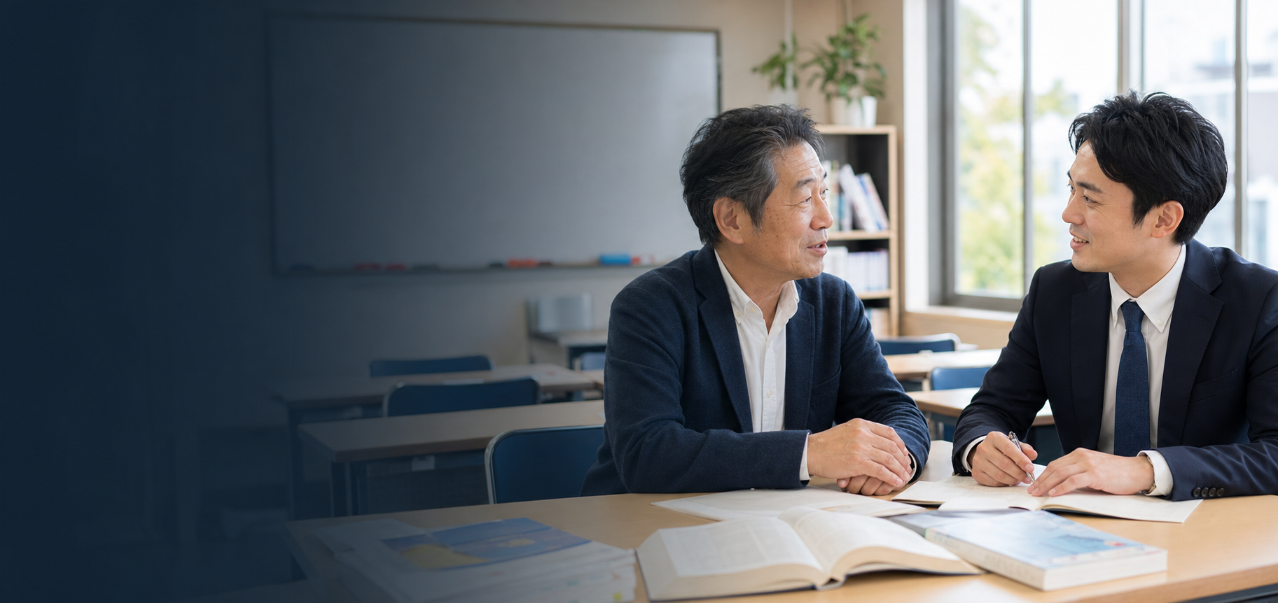 学習塾の事業承継について教室オーナーと専門家が相談している様子