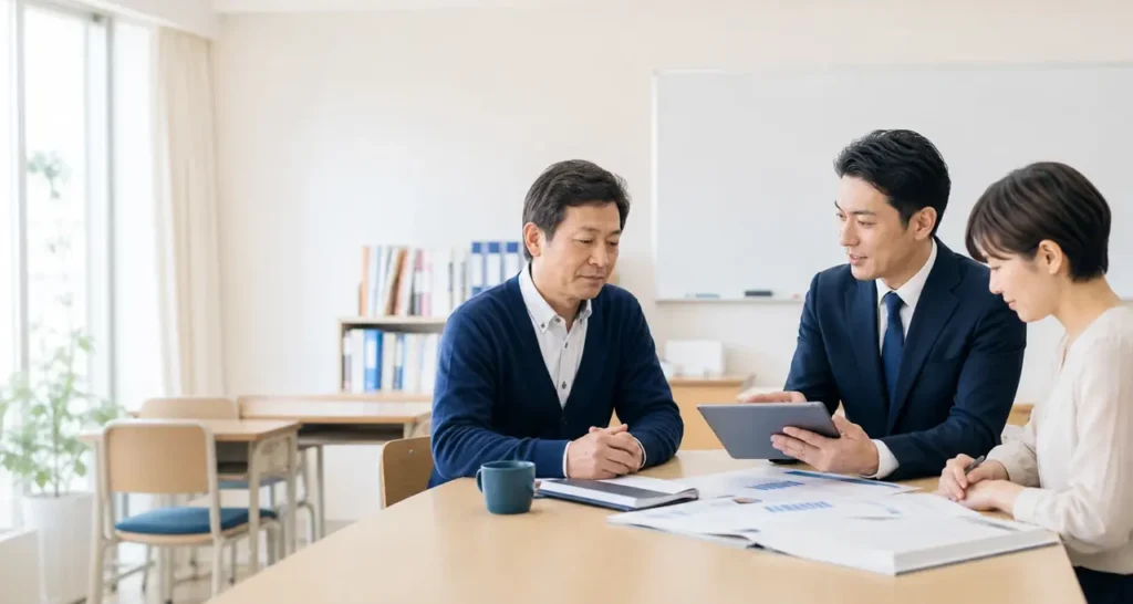 学習塾M&Aの相談を行うオーナーとアドバイザー